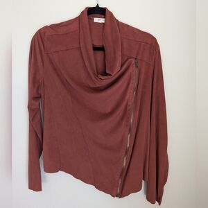 Sandy & Syd Asymmetrical Suede Cinnamon Top with zipper Detailing Size L